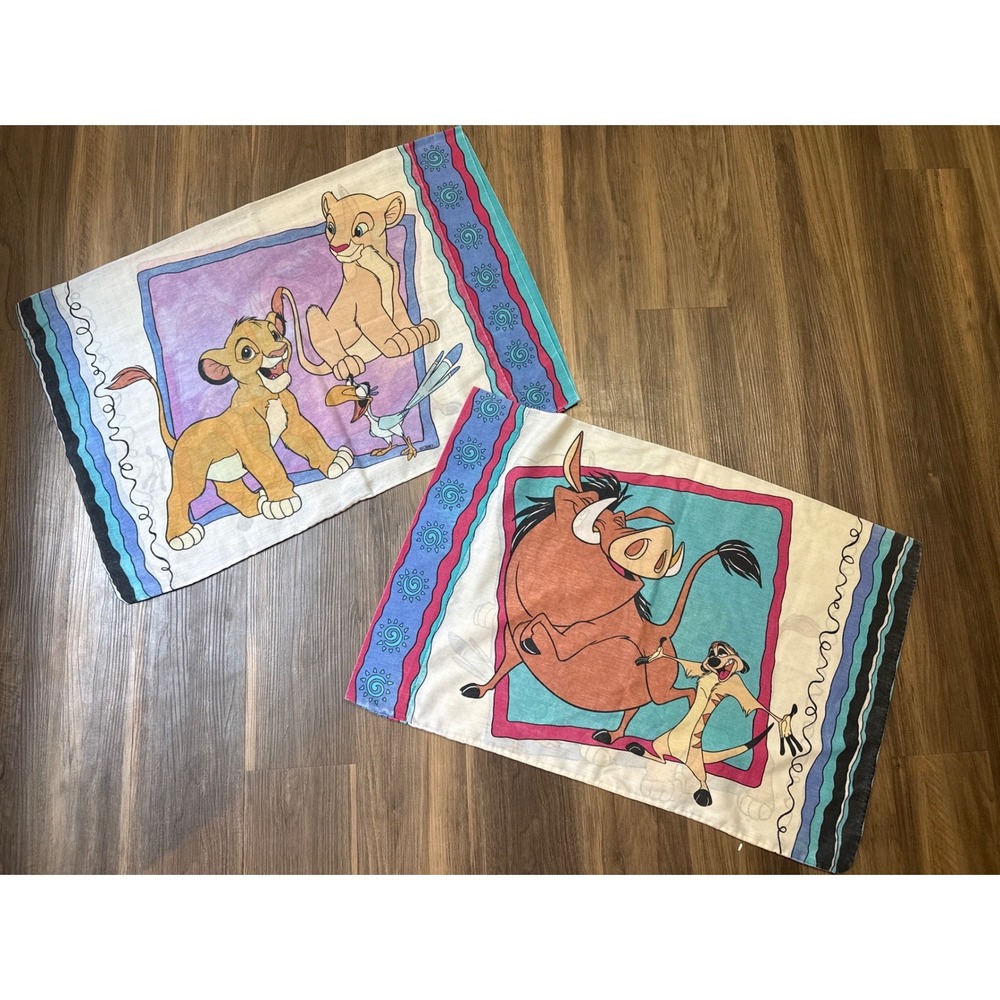 Disney Lion King Pillow Cases Set Standard Size Multi Color Vintage 90s Simba